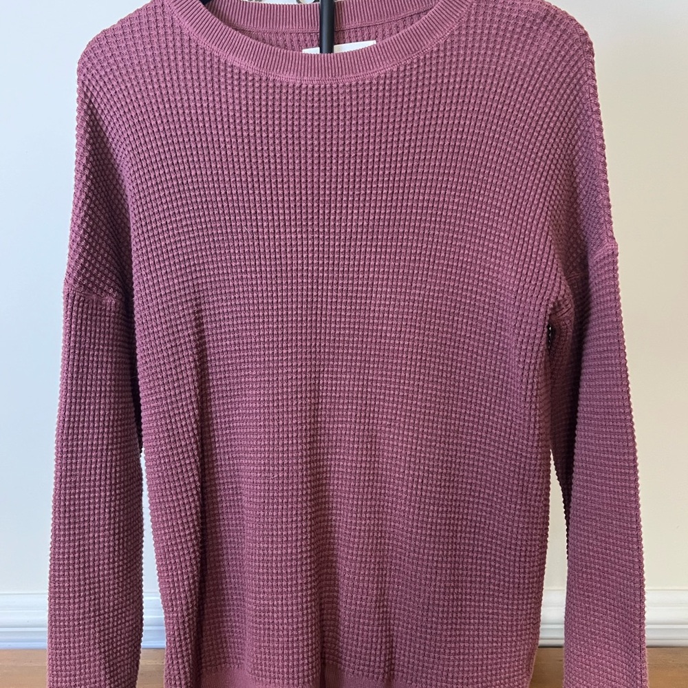 REI Waffle Knit Crewneck Sweater in Dusty Rose